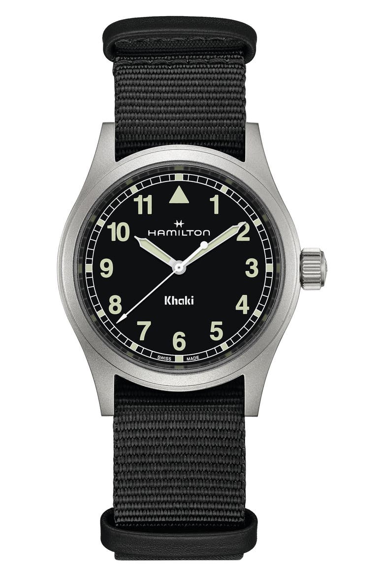 Khaki Field NATO Strap Watch, 38mm, Main, color, BLACK