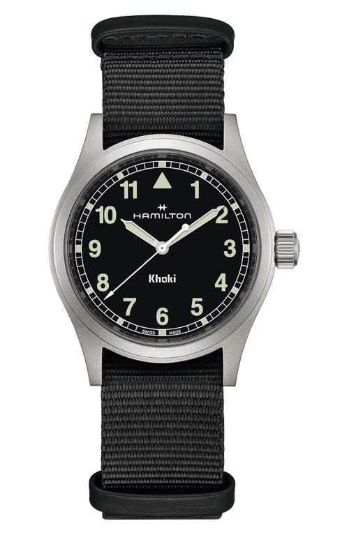 Hamilton Men's Swiss Khaki Field Black Textile Strap Watch 38mm In Black