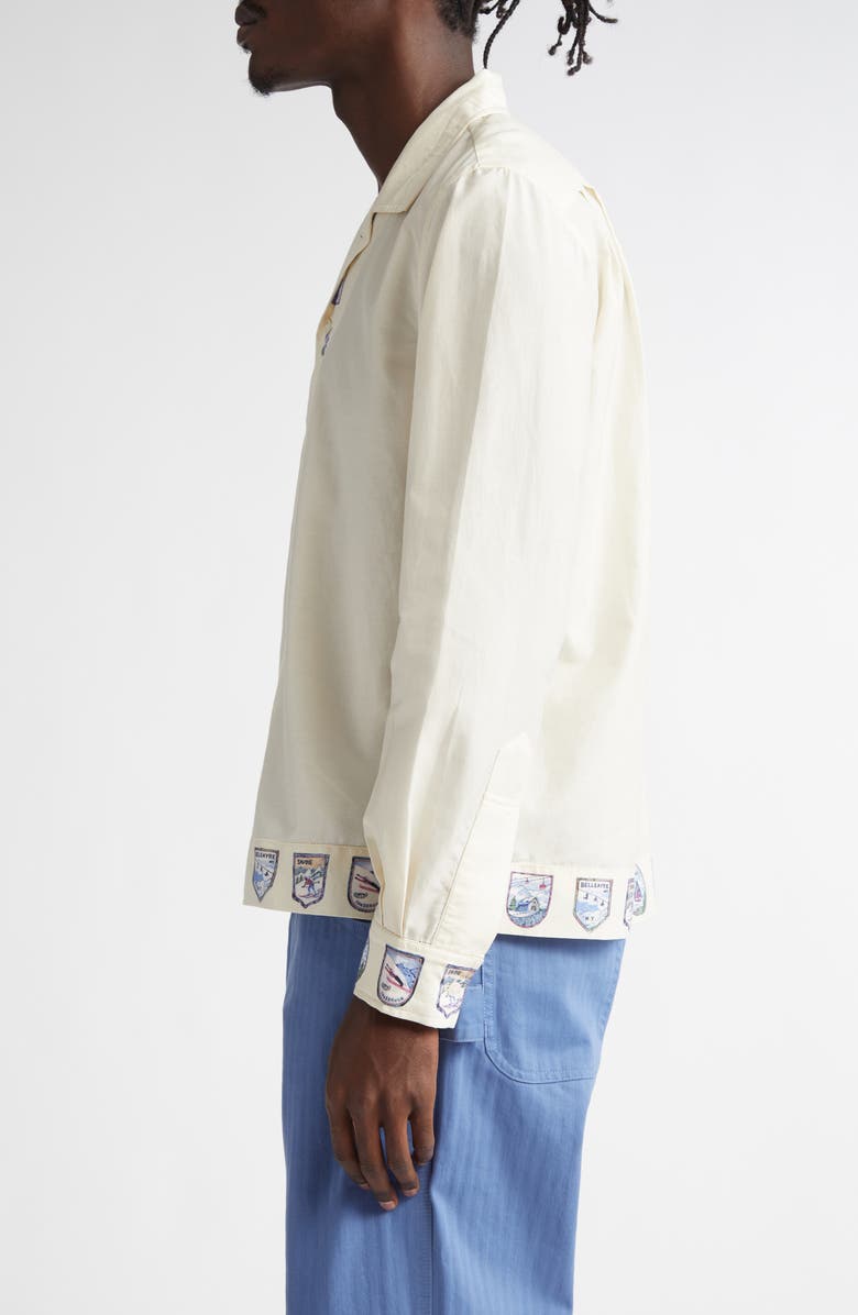 Bode Ski Season Long Sleeve Cotton & Silk Button-Up Shirt, Alternate, color, Ecru