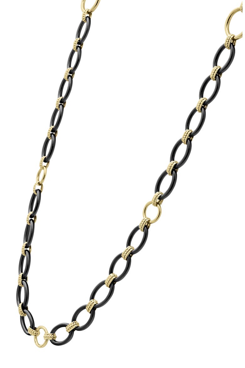 Meridian 18K Gold and Black Ceramic Link Long Necklace, Alternate, color, GOLD/ BLACK CERAMIC
