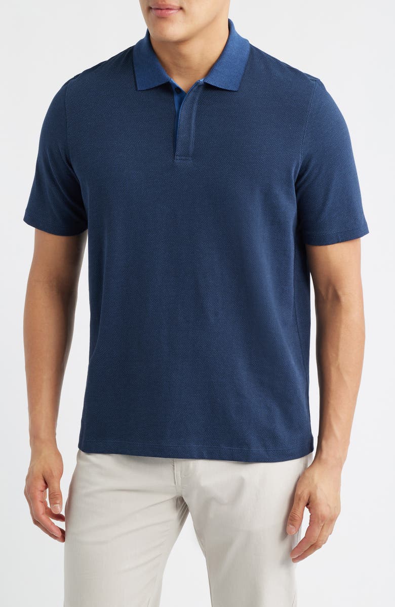 Johnston & Murphy Tonal Bird's Eye Knit Polo, Main, color, Navy Birdseye