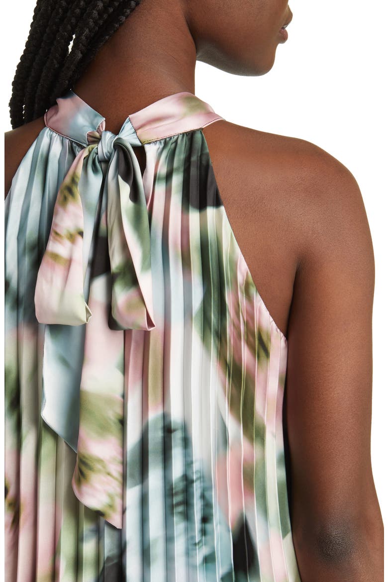 Print Pleated Sleeveless Minidress, Alternate, color, LIGHT GREEN MULTI