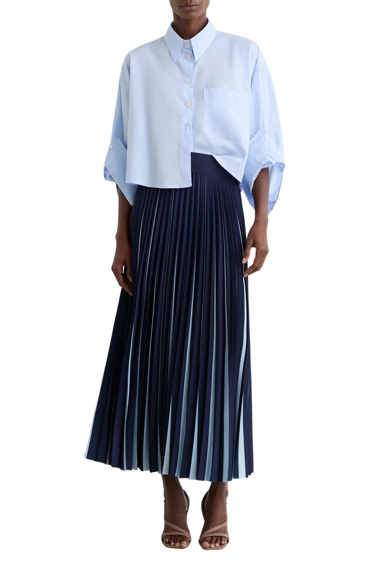Serena Pleated Skirt, Alternate, color, NAVY/ PALE BLUE