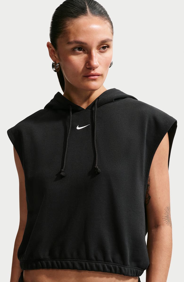 Nike Phoenix Cap Sleeve Cotton Blend Hoodie, Alternate, color, Black/ Sail