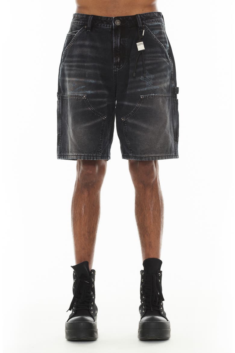 Grunge Carpenter Denim Shorts, Main, color, BLACK CANVAS