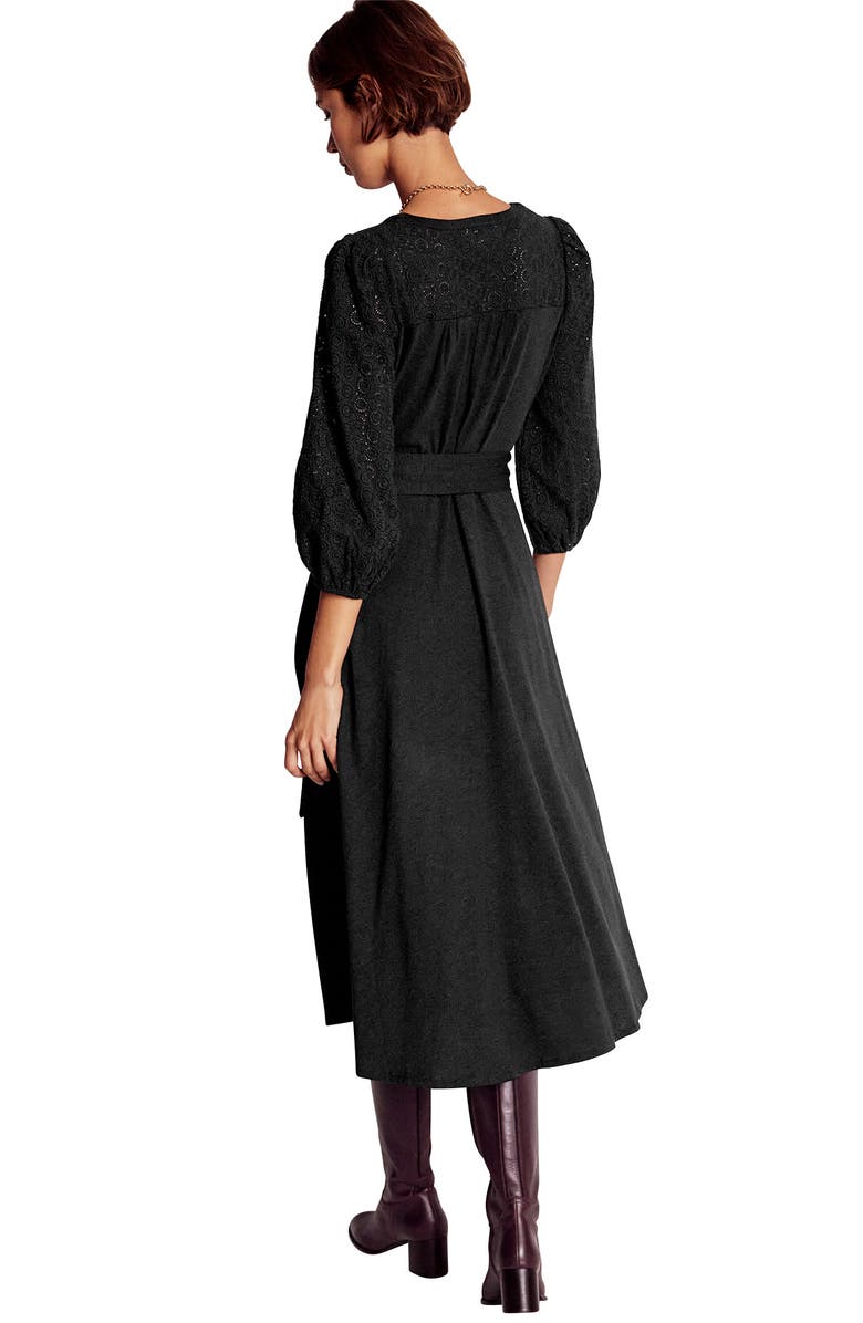 Boden Eden Broderie Anglaise & Jersey Midi Dress, Alternate, color, Black