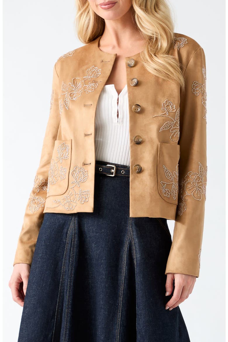 Oceane Faux Suede Beaded Jacket, Main, color, F14R-DARK