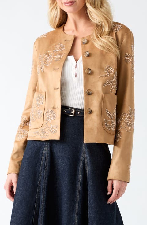 Oceane Faux Suede Beaded Jacket