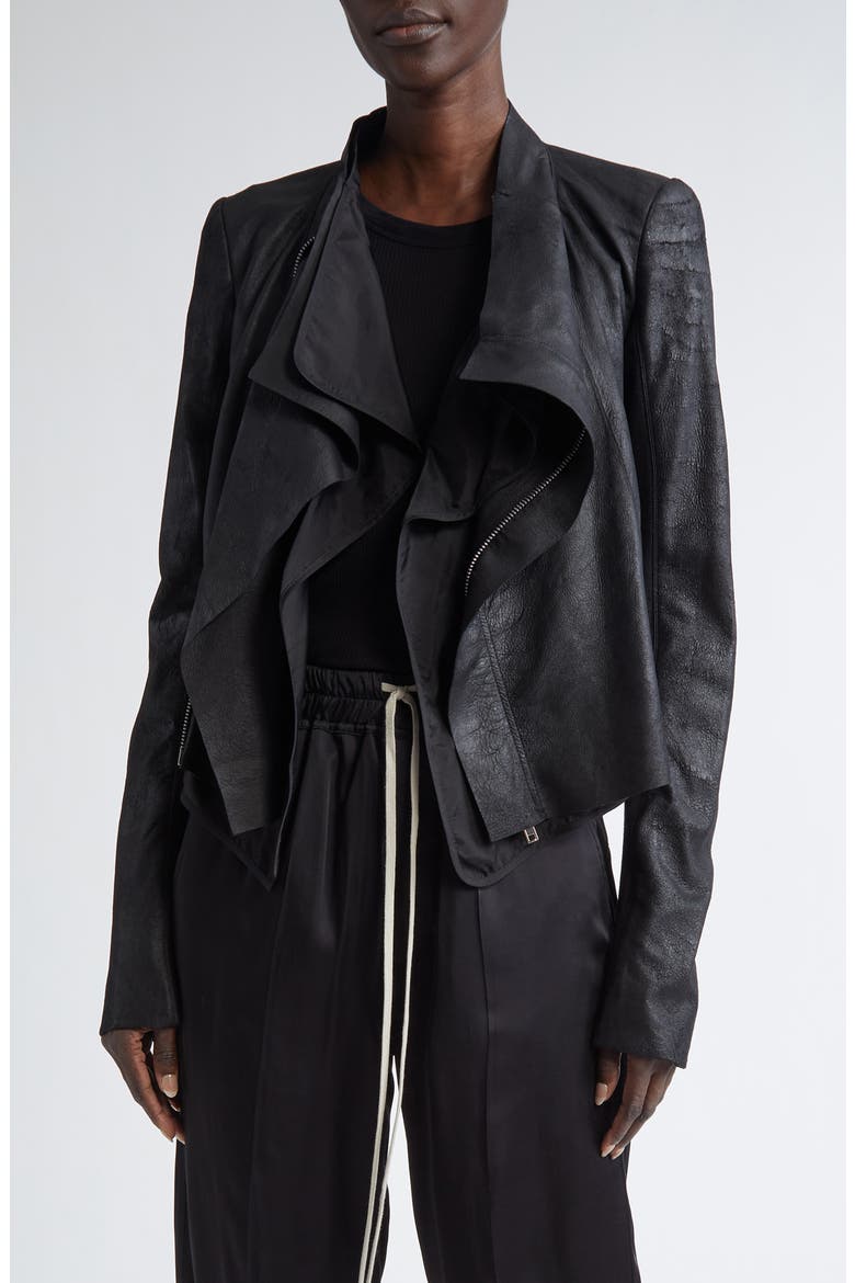 Cowl Neck Leather Biker Jacket, Main, color, BLACK