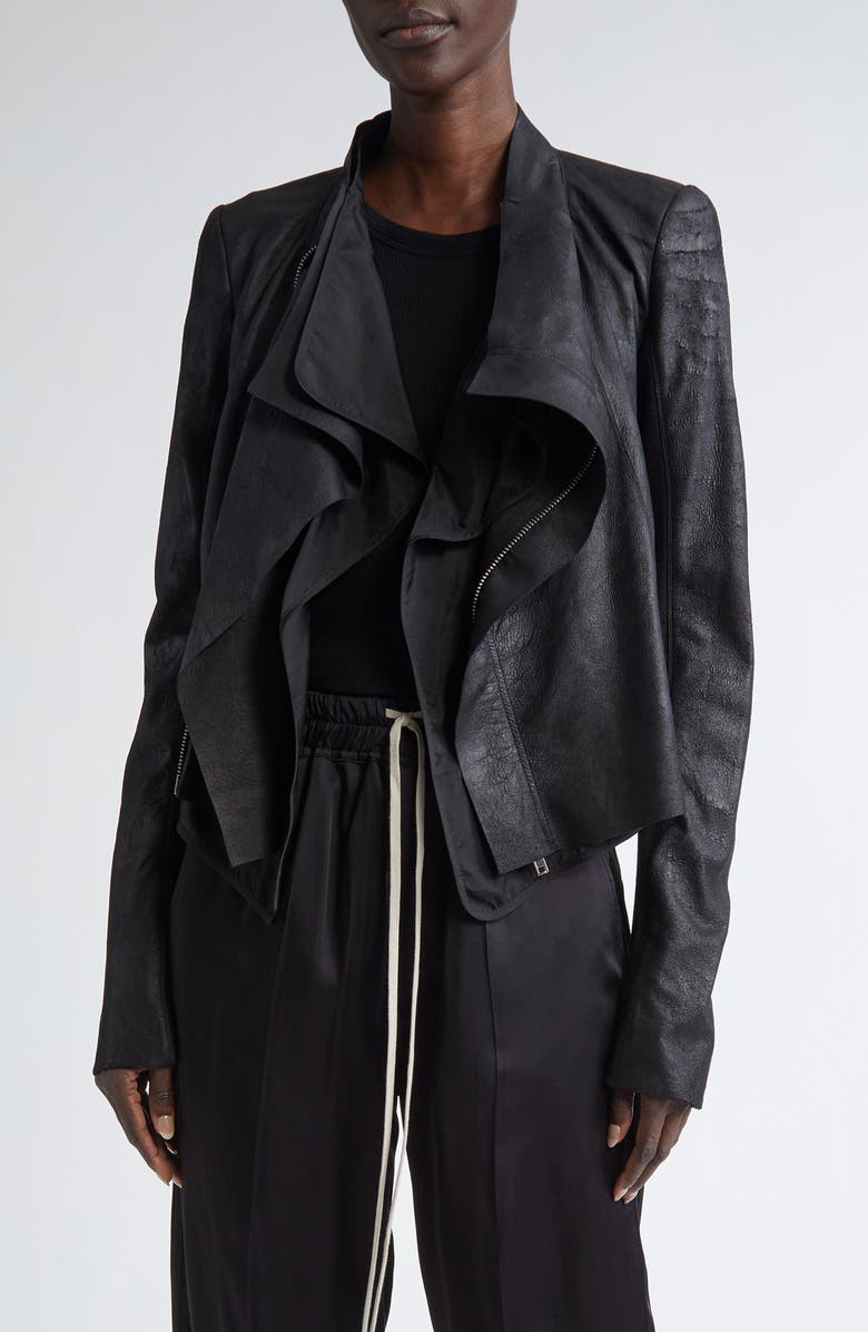 Rick Owens Cowl Neck Leather Biker Jacket, Main, color, 