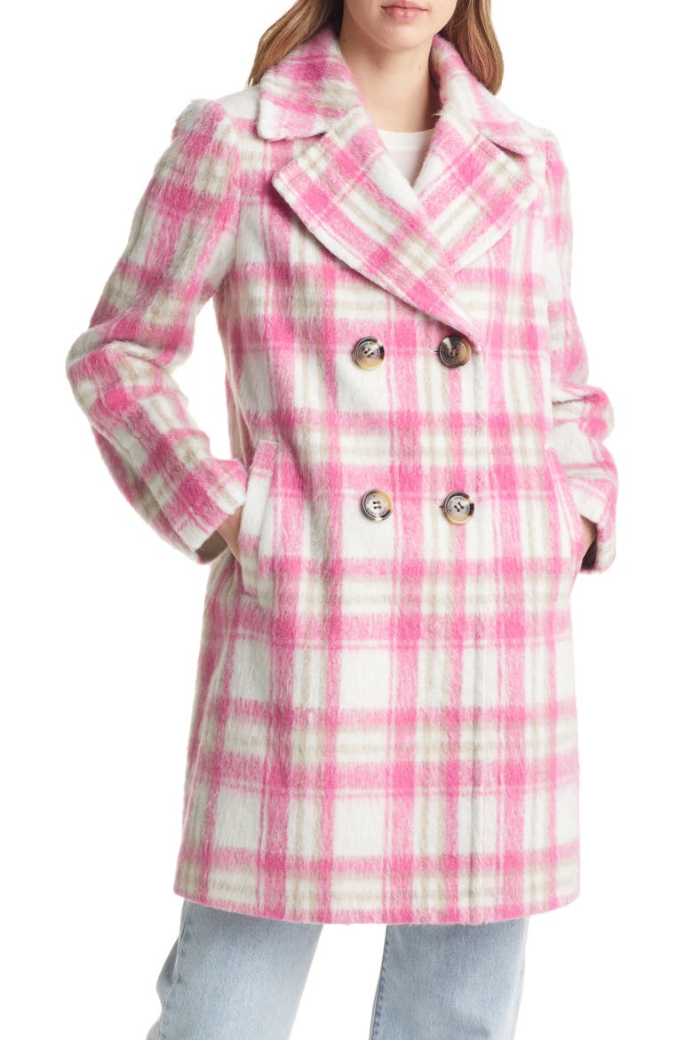 Brushed Plaid Double Breasted Coat, Alternate, color, SOFT PINK