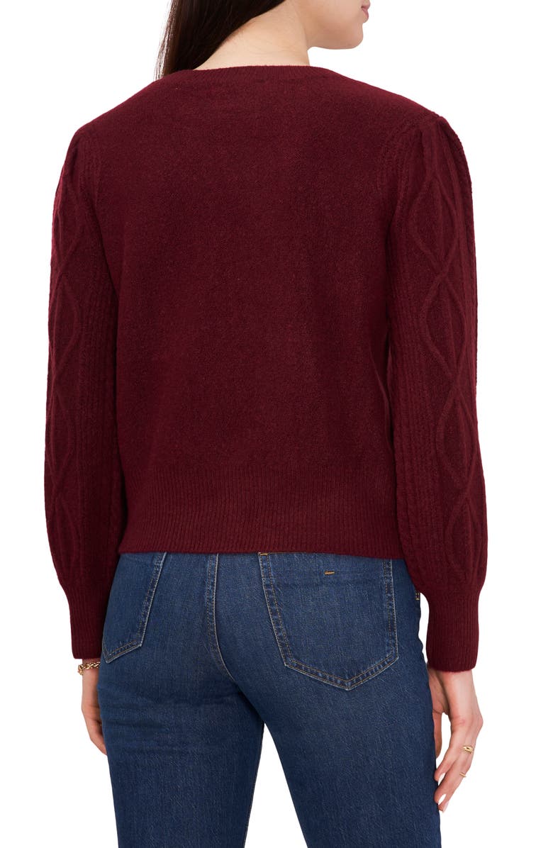 1.STATE Variegated Cables Crew Sweater, Alternate, color, Windsor Wine