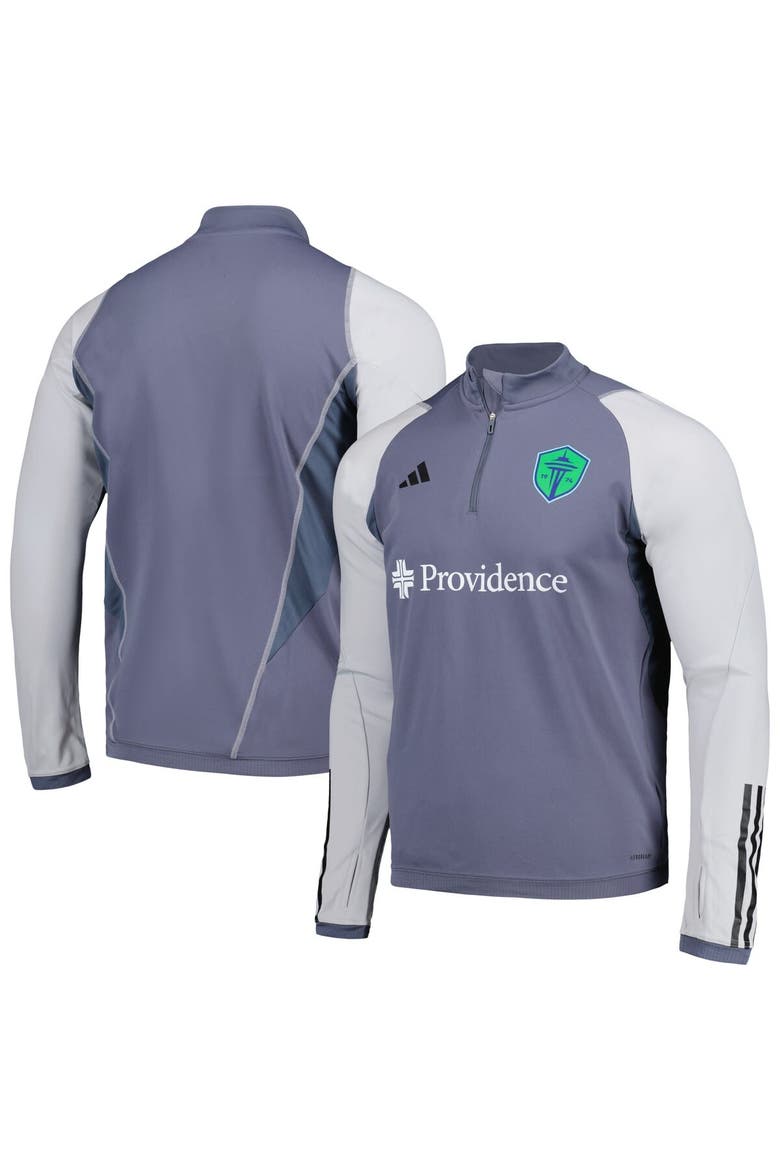 Men's adidas Gray Seattle Sounders FC 2024 On-Field AEROREADY Quarter-Zip Training Top, Alternate, color, Gray