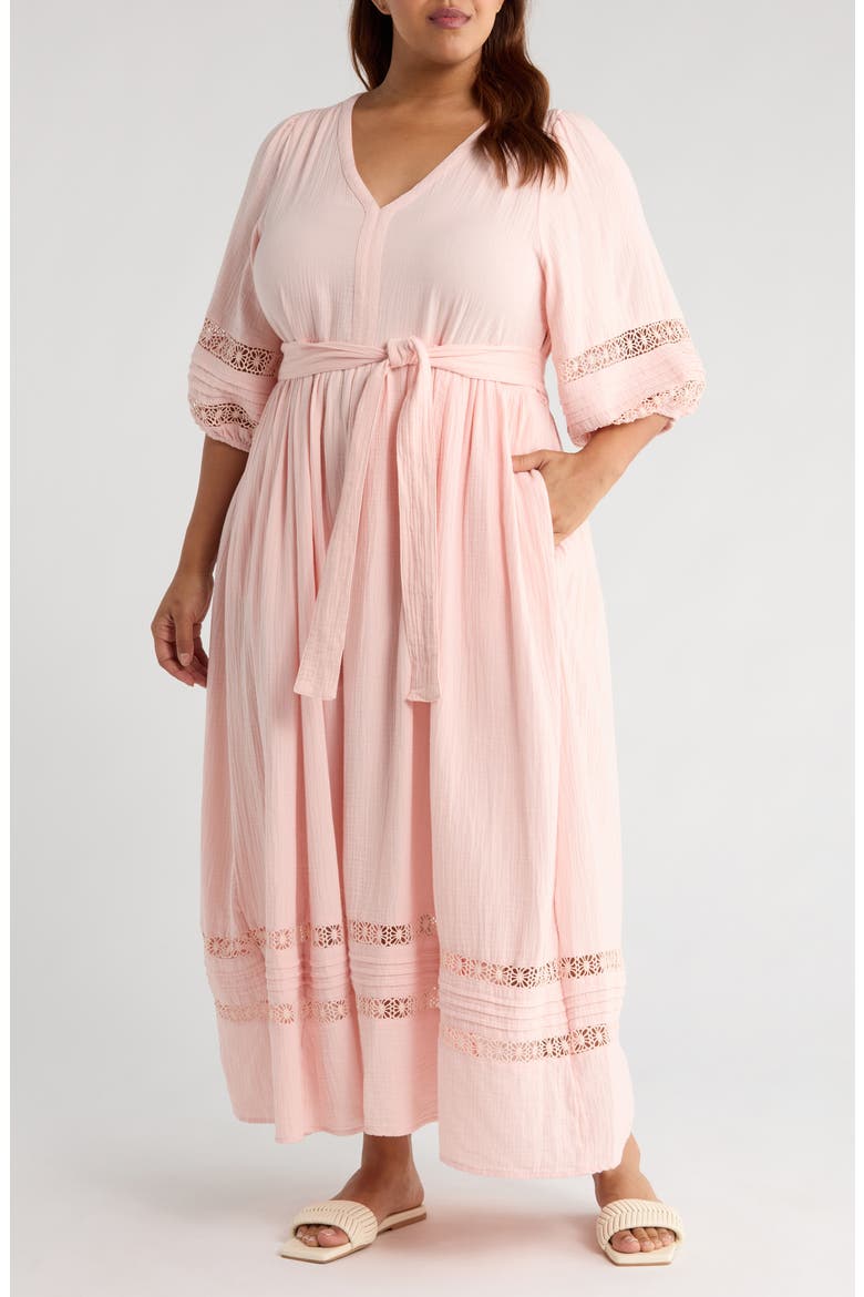 Belted Cotton Maxi Dress, Main, color, PINK DELIGHT