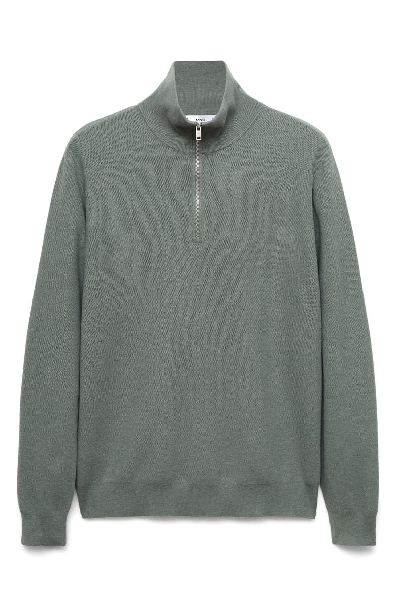 MANGO Half Zip Piqué Sweater, Alternate, color, Forest Green