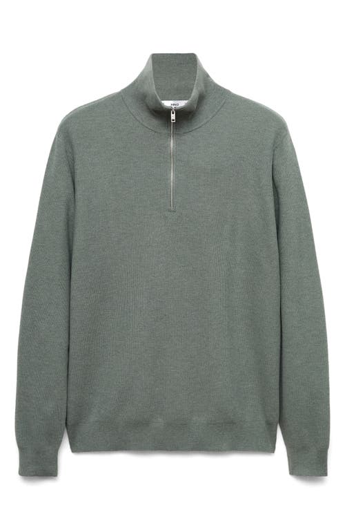 Mango Men's Zipper Collar Microstructure Sweater In Green