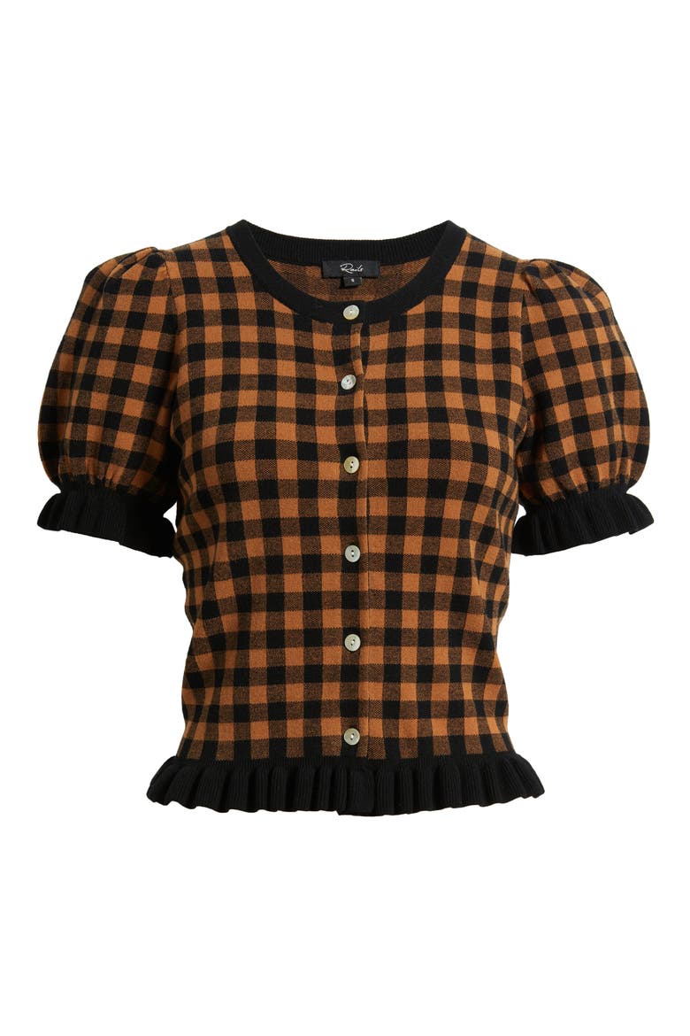 Lora Gingham Short Sleeve Cardigan, Alternate, color, BROWN/ BLACK GINGHAM