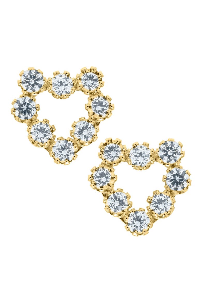 14k Gold & Cubic Zirconia Heart Earrings, Main, color, GOLD