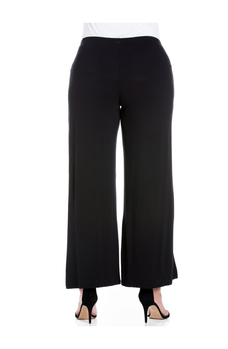 24seven Comfort Apparel Elastic Waist Flared Leg Palazzo Pants, Alternate, color, Black