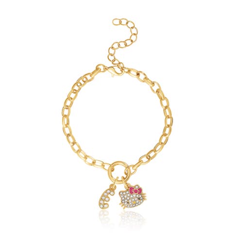 Initial Crystal Charm Bracelet, Gold-Tone, Adjustable