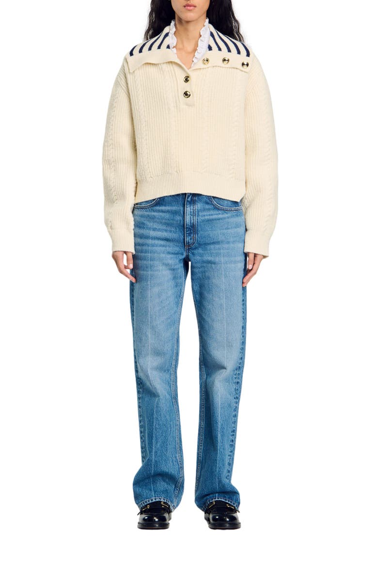 Stripy sailor-neck sweater, Main, color, Ecru