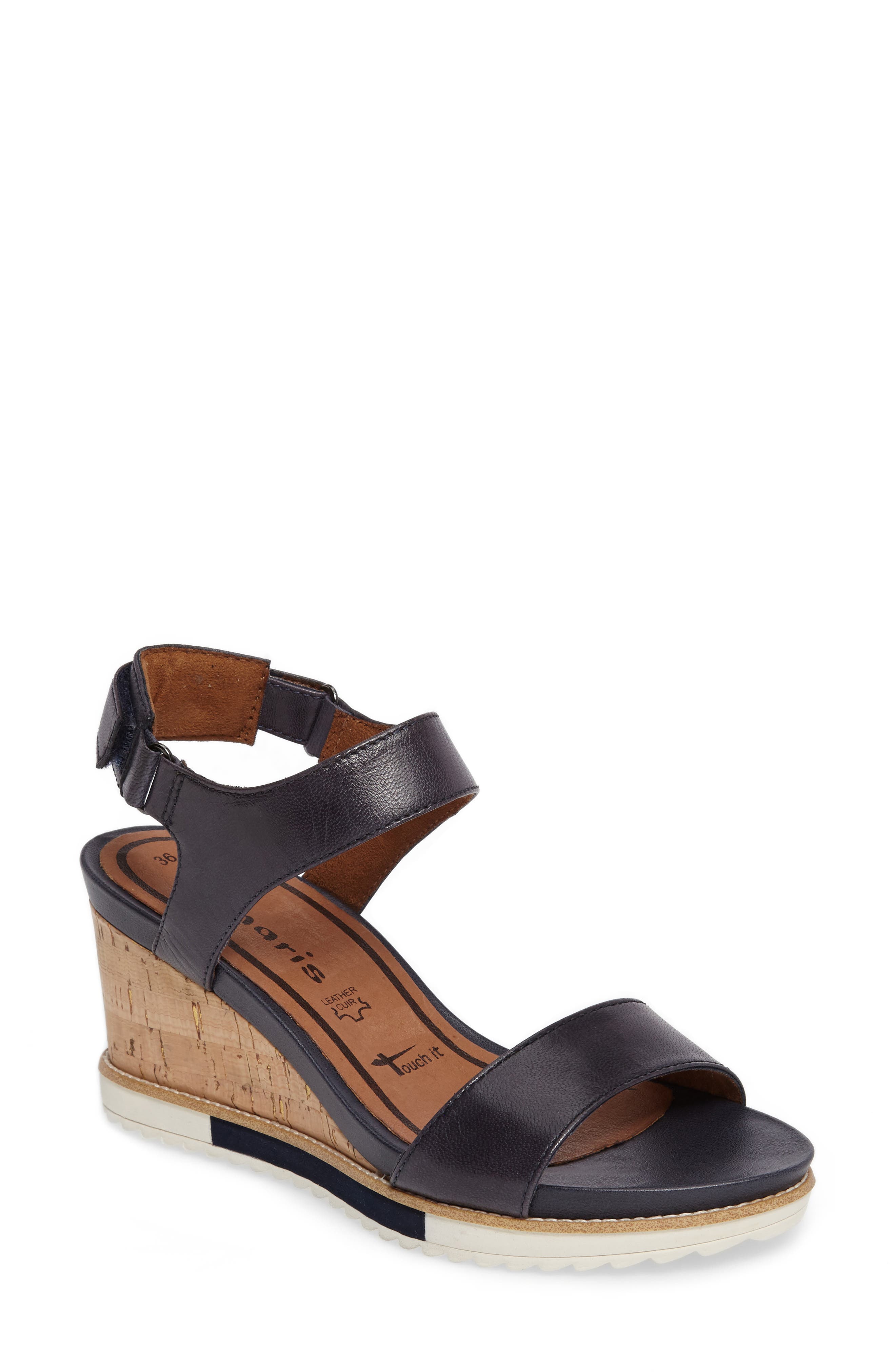 'Alis' Lug Sole Wedge Sandal, Main, color, NAVY LEATHER