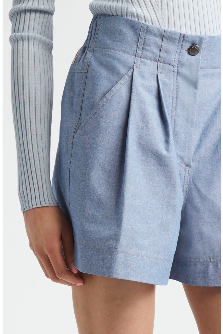 Pleated Cotton Chambray Shorts, Alternate, color, RAIN WASHED