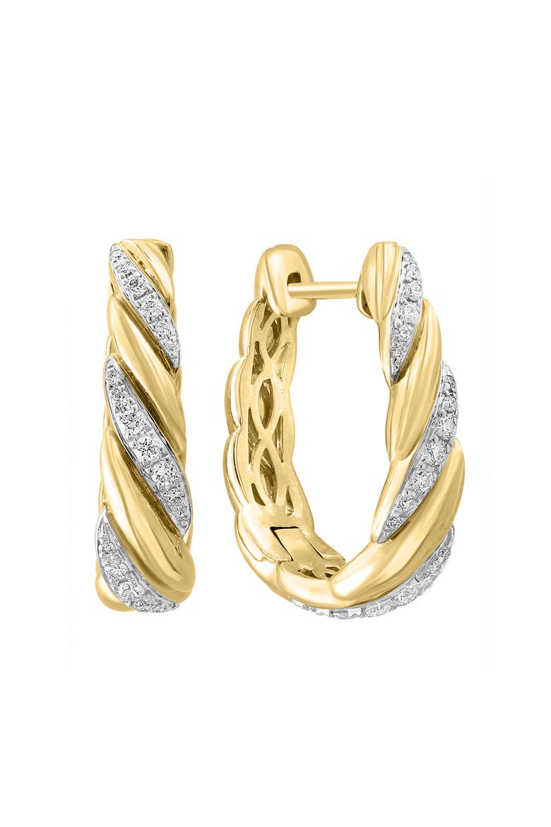 14K Yellow Gold Diamond Hoop Earrings, Alternate, color, 14K Yellow Gold