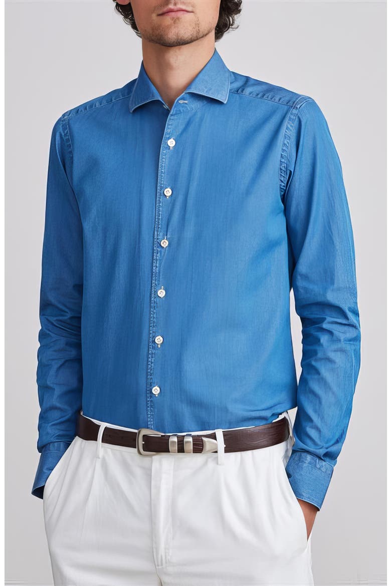 Modern Fit Luxe Denim Twill Button-Up Shirt, Main, color, MEDIUM BLUE
