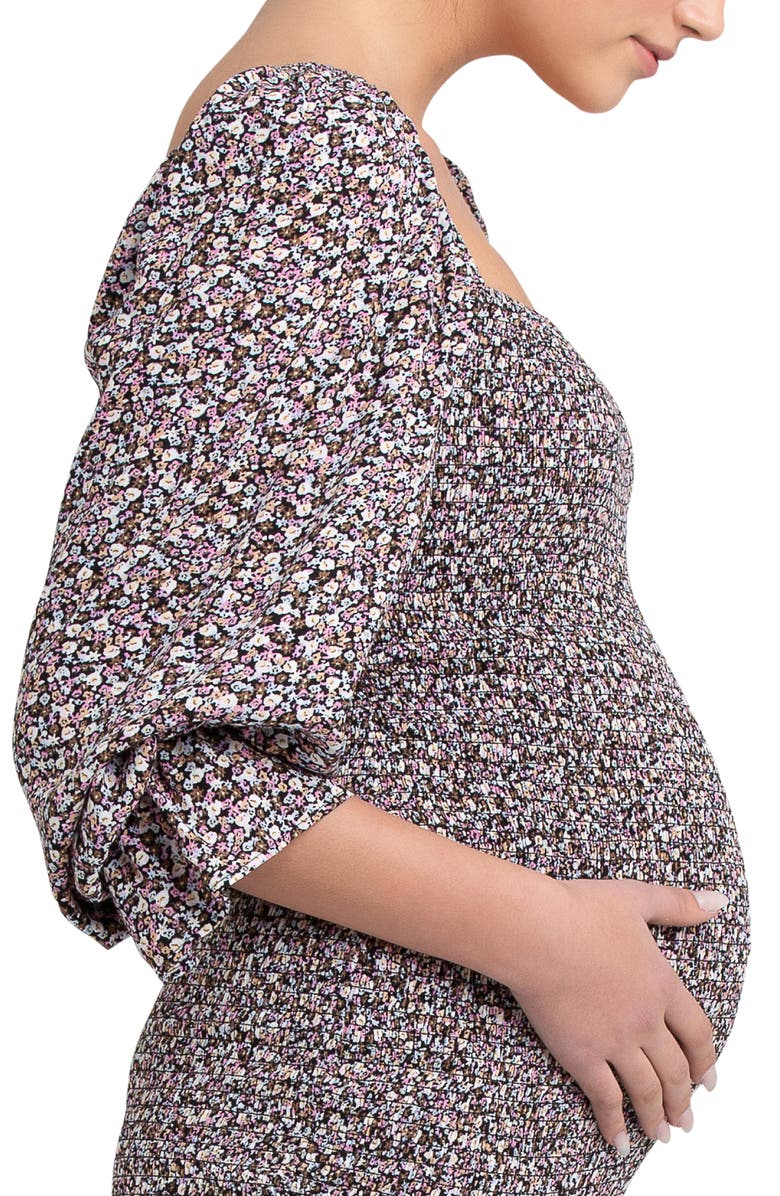 Ripe Maternity Willow Print Smocked Ruffle Maternity Dress, Alternate, color, 