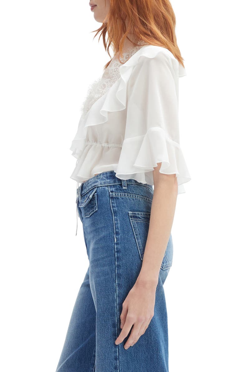 Bardot Louelle Lace Ruffle Crop Top, Alternate, color, 