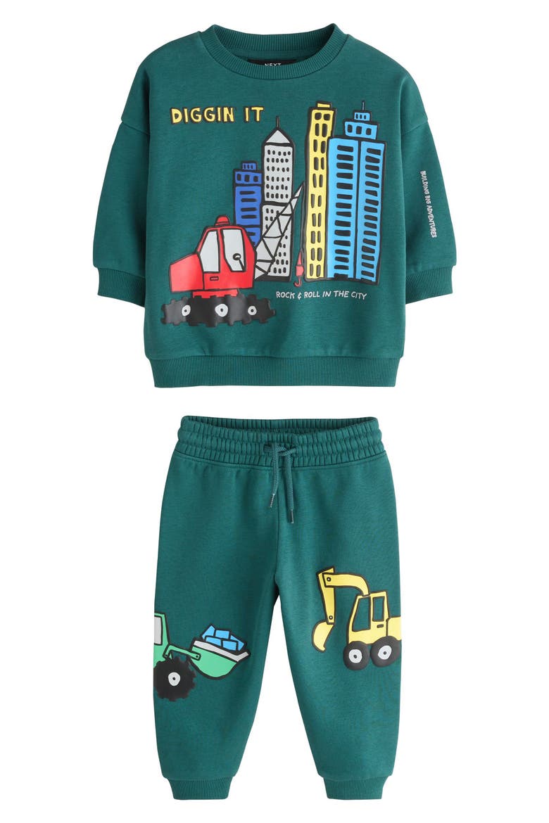 Kids' Construction Graphic Sweatshirt & Joggers Set, Main, color, GREEN MULTI