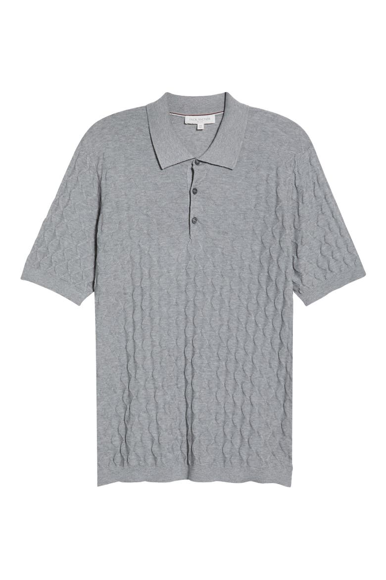 Dylan Cotton & Silk Jacquard Polo Sweater, Alternate, color, GREY