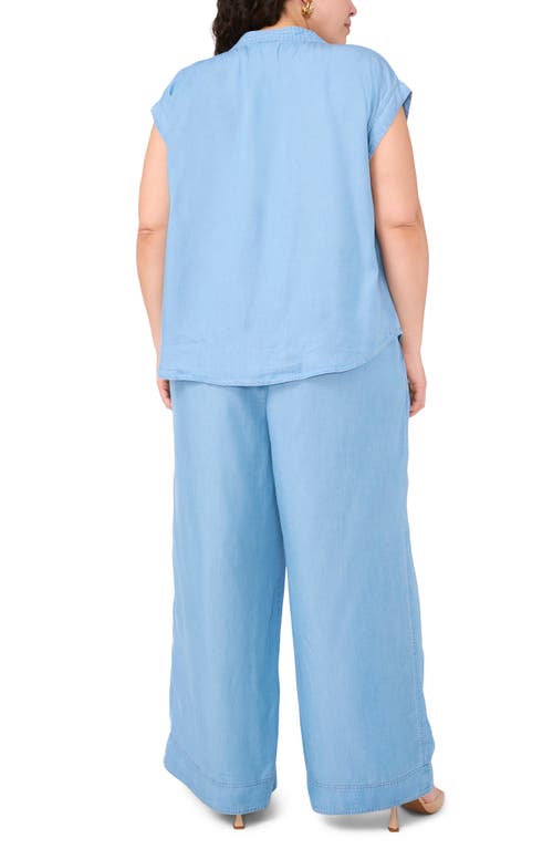 Vince Camuto Plus Size Split-neck Extended-shoulder Top In Blue