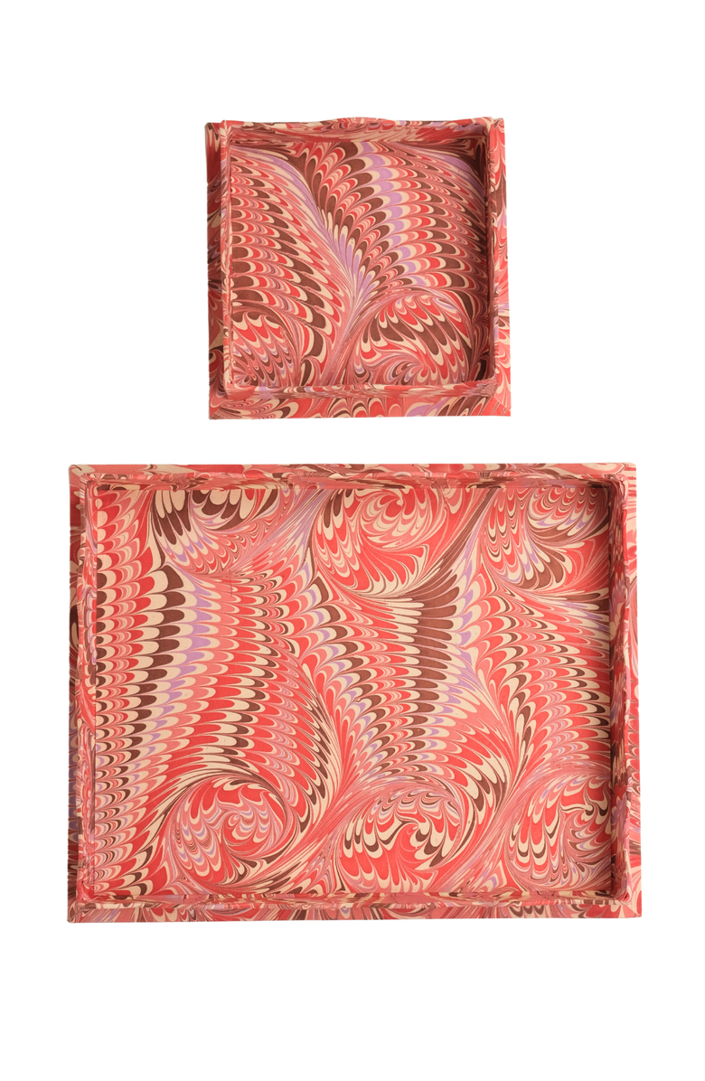 Inner Child Nesting Scalloped Hand-Marbled Tray - Set of 2, Alternate, color, Florentine Pink