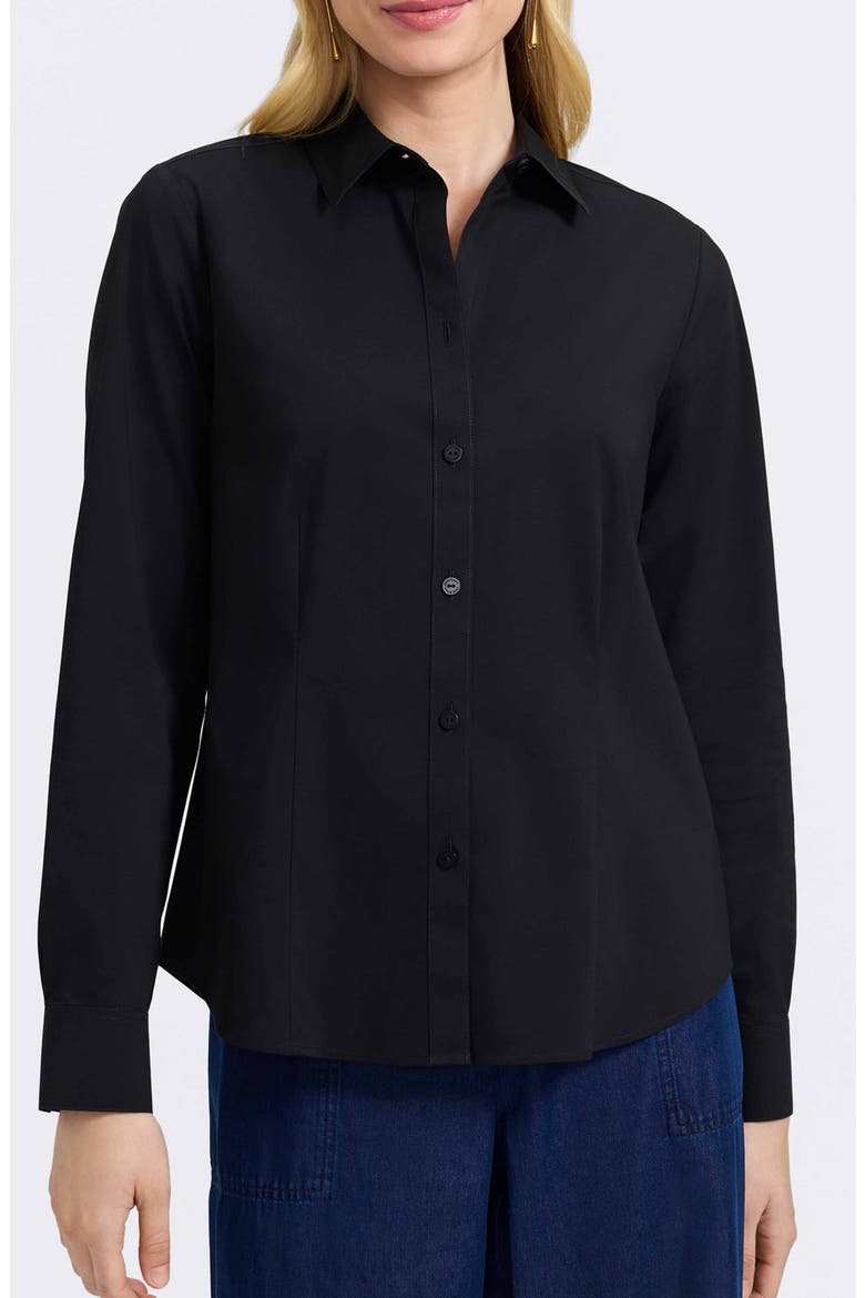 June Stretch Cotton Blend Button-Up Shirt, Main, color, BLACK
