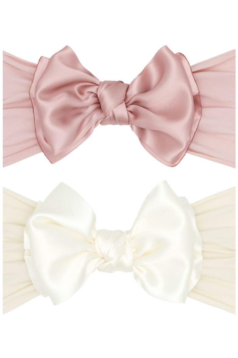 2-Pack Fab Bow Satin Headbands, Main, color, ANTIQUE PINK IVORY