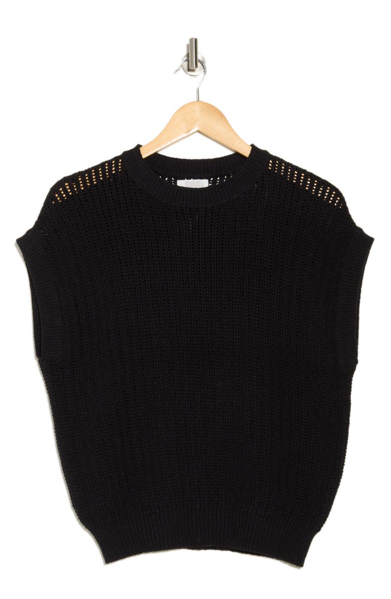 NORDSTROM RACK Cotton Short Sleeve Sweater, Alternate, color, Black