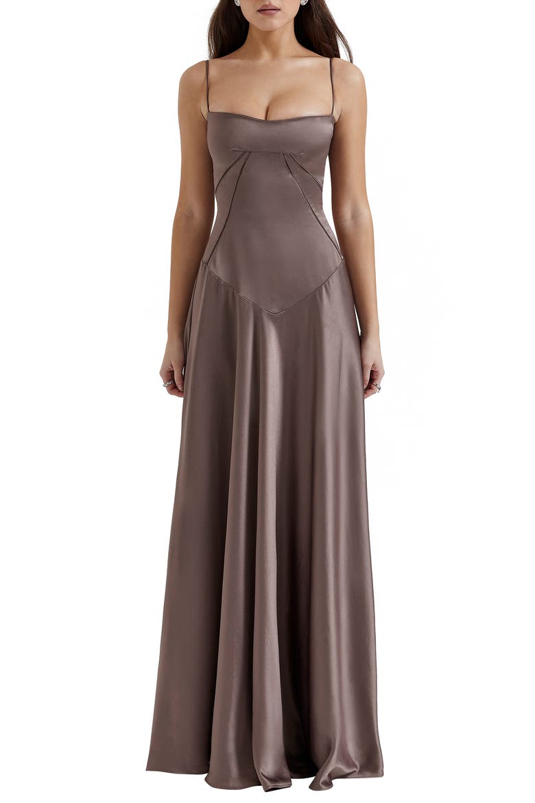 Anabella Lace-Up Satin Gown, Main, color, PEBBLE GREY