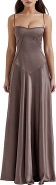 HOUSE OF CB Anabella Lace-Up Satin Gown