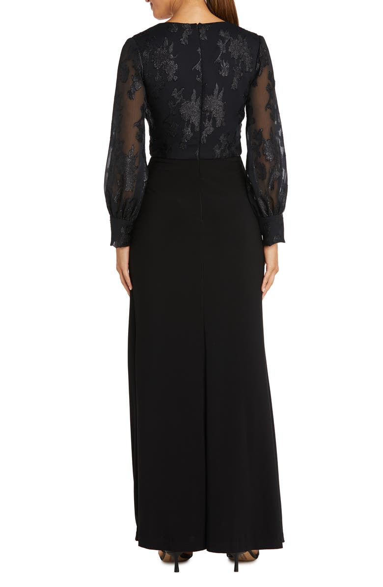 Nightway Mixed Media Long Sleeve Gown, Alternate, color,