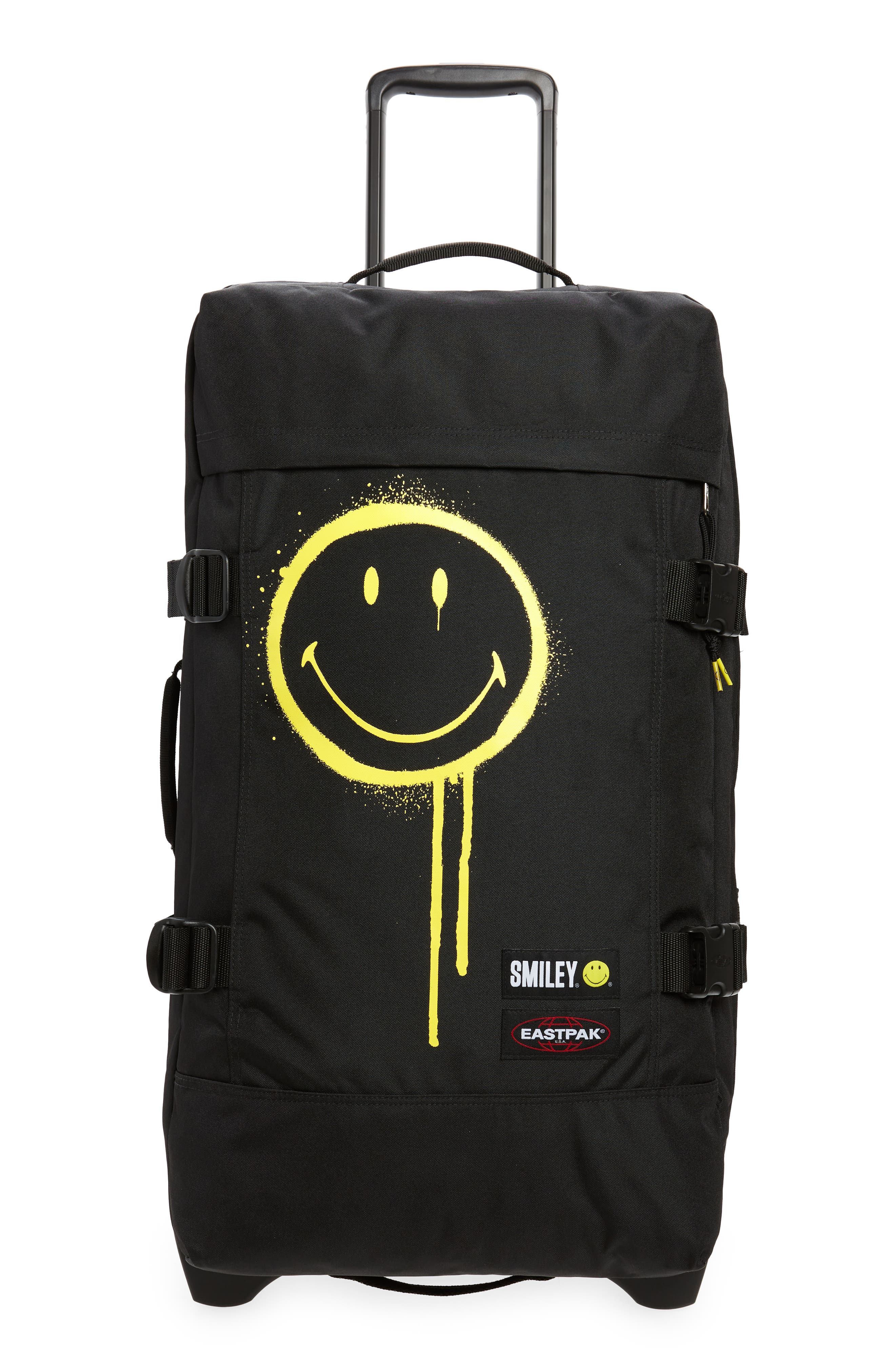 Eastpak Smiley<sup>®</sup> x Eastpak Medium Tranverz 25-Inch Wheeled Travel Case, Main, color, 