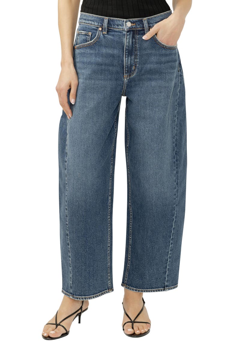 Horseshoe High Waist Ankle Barrel Jeans, Main, color, SPARKLER