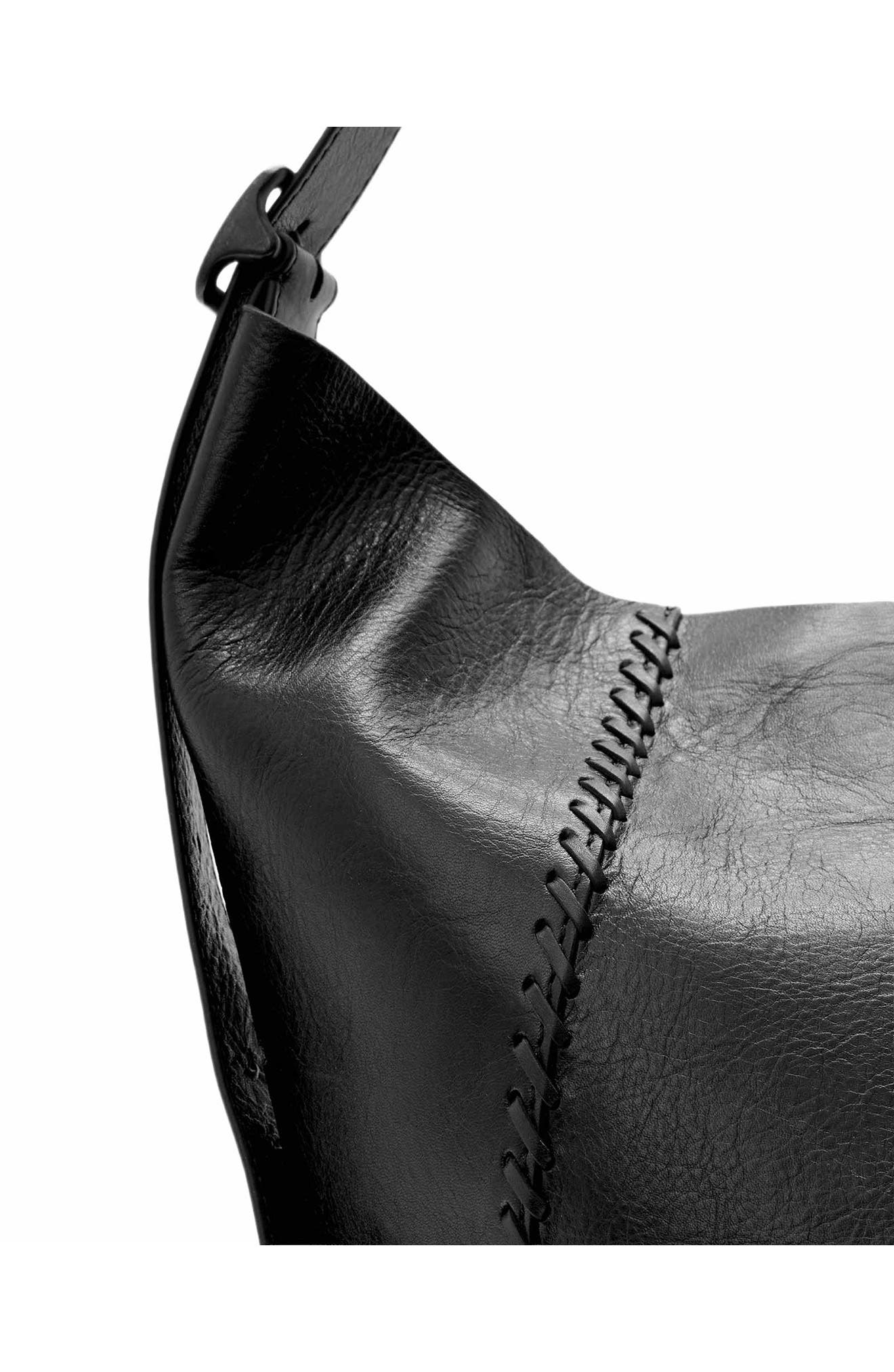 Esme Medium Whipstitch Leather Hobo, Alternate, color, BLACK