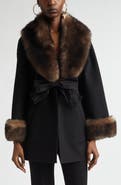 Valentino Genuine Shearling Trim Compact Wool & Cashmere Coat