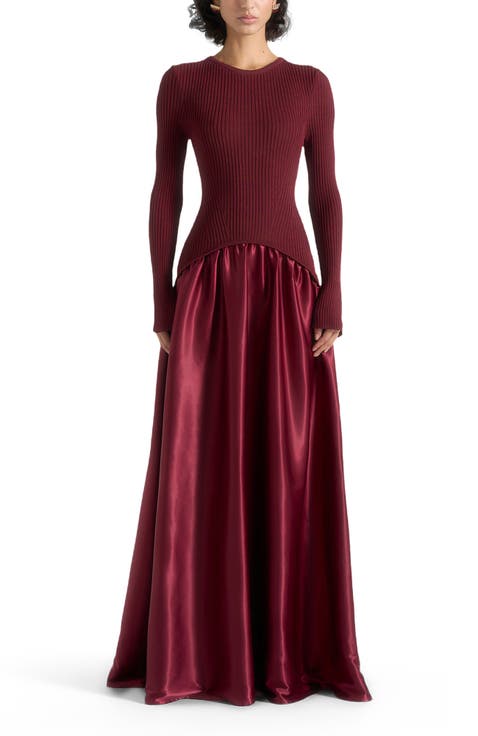 Adeline Knit & Satin Curved Hem Maxi Dress