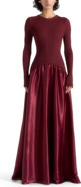 Manière De Voir Adeline Knit & Satin Curved Hem Maxi Dress