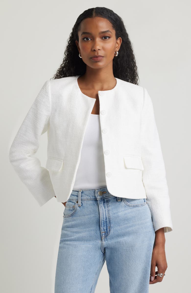 Nordstrom Textured Collarless Jacket, Main, color, Ivory Tofu