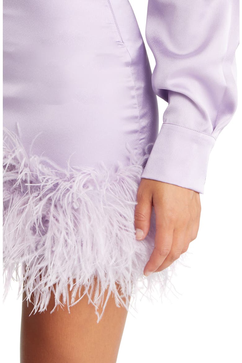 Tyra Feather Trim Long Sleeve Satin Shirtdress, Alternate, color, ORCHID