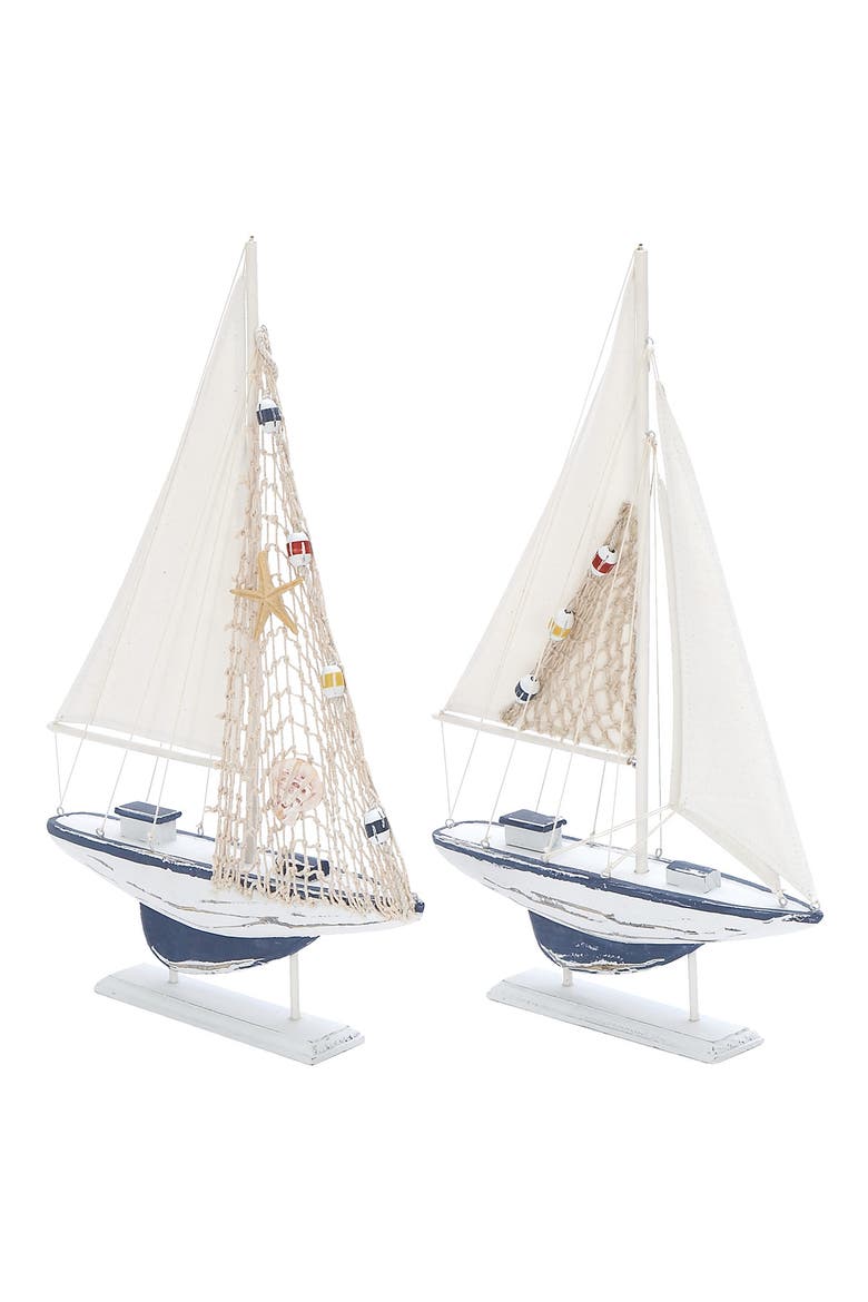 White Wood Coastal Sailboat Sculpture - Set of 2, Main, color, WHITE